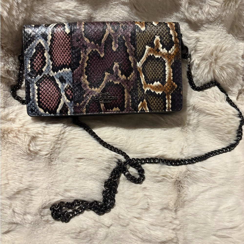 Coach Python Embossed Leather Chain Crossbody Sty… - image 1